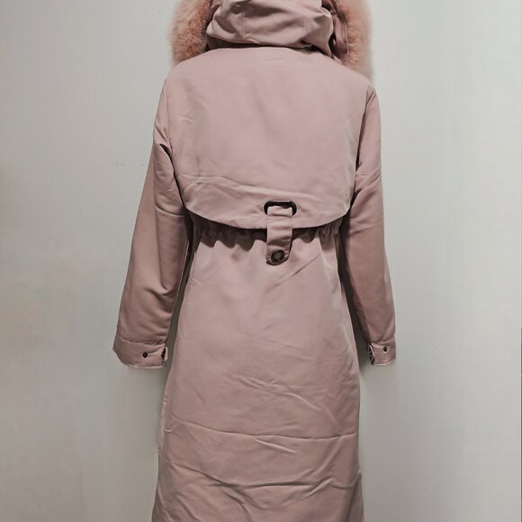 New FAUX Rex Rabbit Lapin Fur-Lined Parka Coat Jacket No Mink Fox Raccoon Pink M - Picture 3 of 5